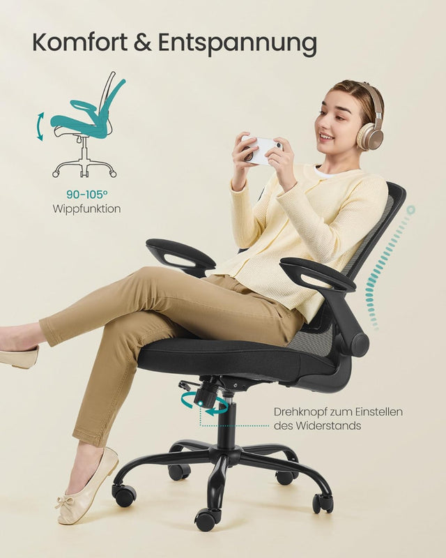 Bürostuhl Schreibtischstuhl Hochklappbare Armlehnen Schwarz