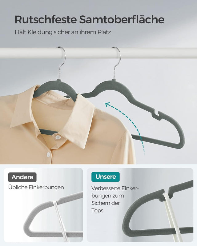 Kleiderbügel Samt 30er Set rutschfest Grau