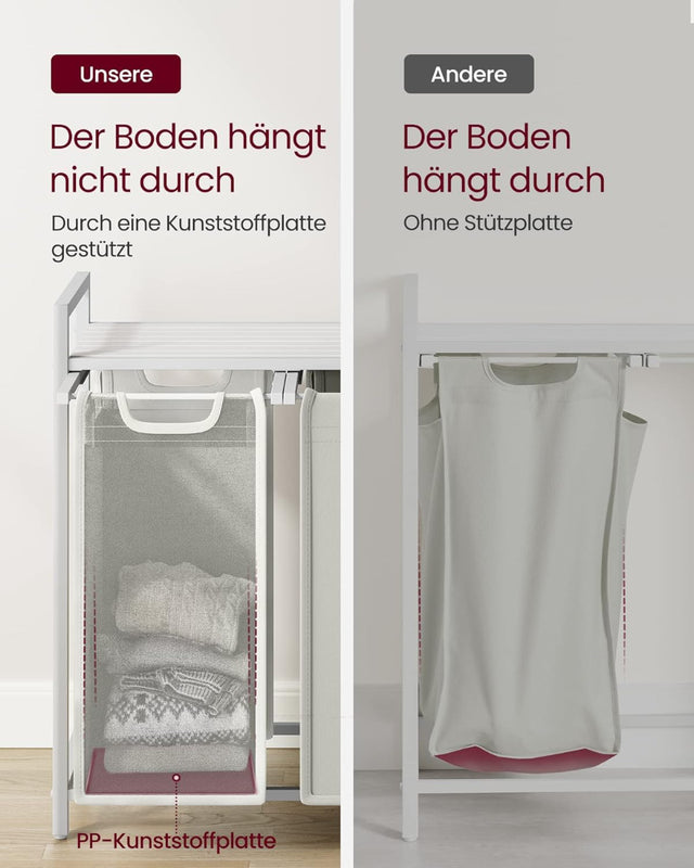 Wäschekorb mit 3 Fächern und Ablage, cremeweiss-mattweiss von Songmics