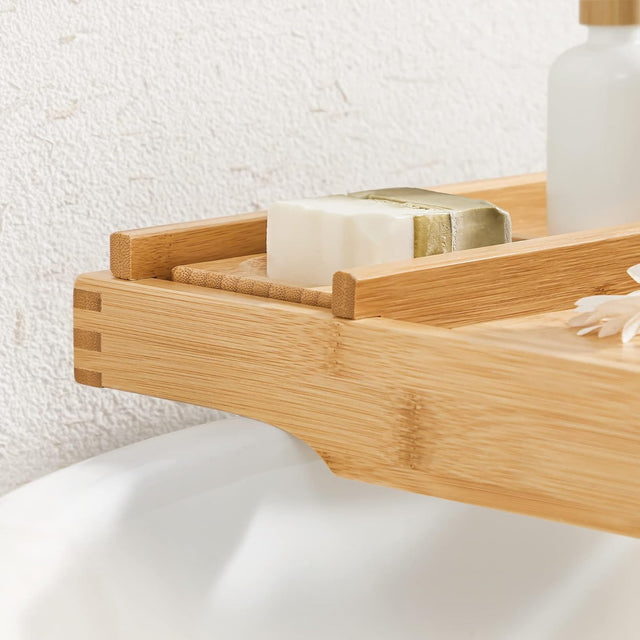 Badewannenablage Bambus ausziehbar mit Getränkehalter