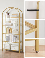 Regal Standregal Hartglas Bogenform Metall Goldfarben