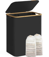 Wäschekorb 2 Fächer Bambus Griffe Schwarz