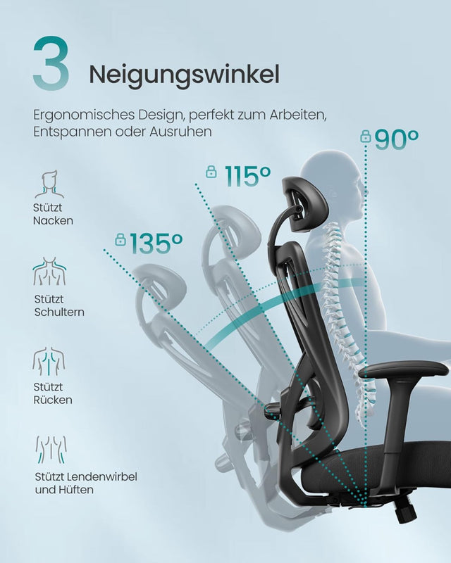 Bürostuhl Ergonomisch Computerstuhl Höhenverstellbar Schwarz