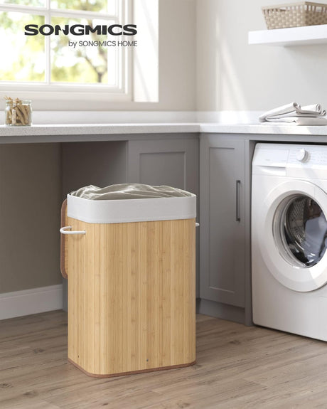Wäschekorb Wäschesammler mit Deckel Bambus 72l