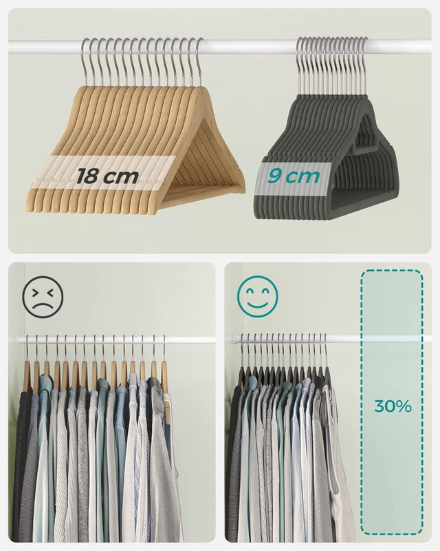 Kleiderbügel Samt 20er Set Silber-Grau