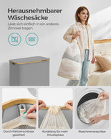 Wäschekorb Wäschesammler 3 Fächer Bambus 150l Grau