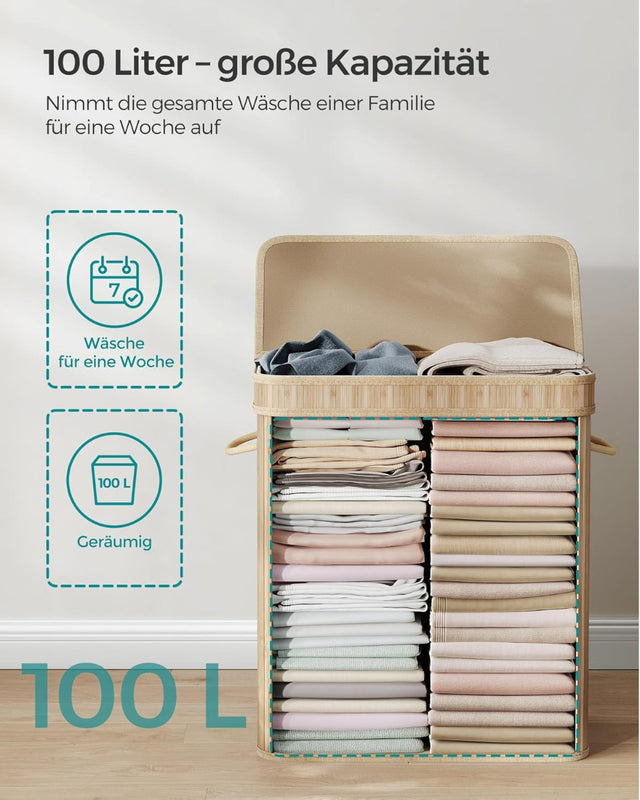 Wäschekorb Wäschesammler Bambus 100l