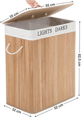 Wäschekorb Wäschesammler 2 Fächer Bambus 100l