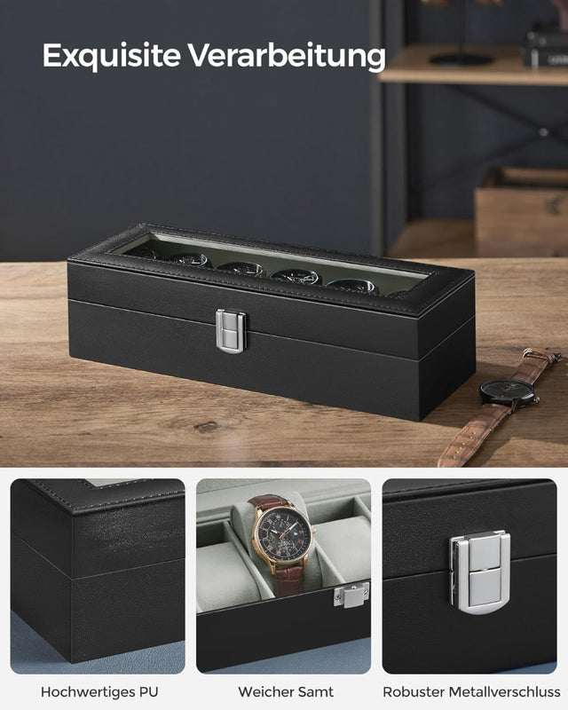 Uhren Aufbewahrung Box für 6 Uhren Schwarz