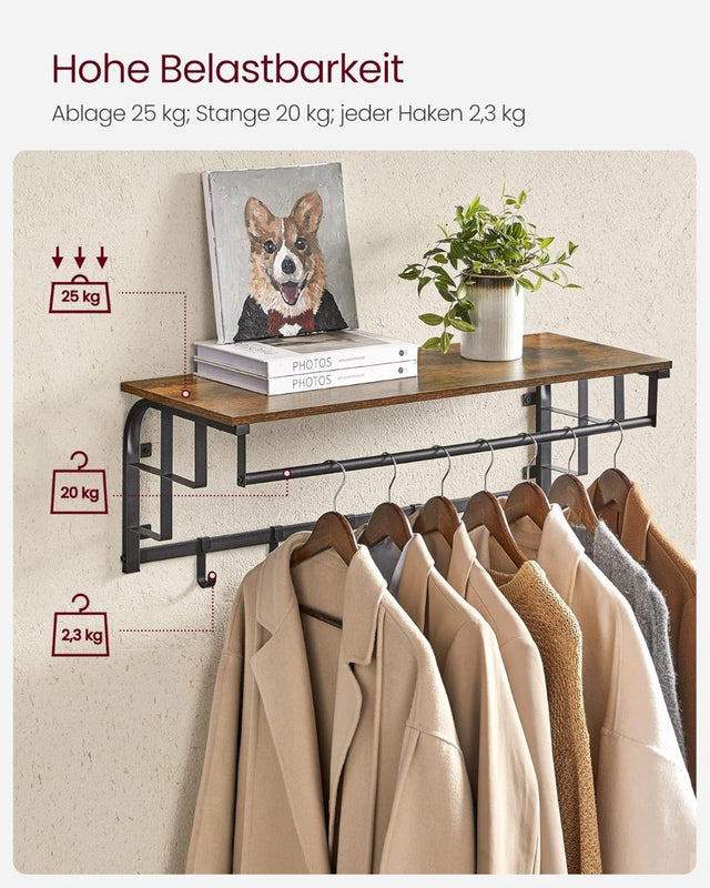 Wandgarderobe mit Aufbewahrungsregal 80cm rustikal Braun von Songmics