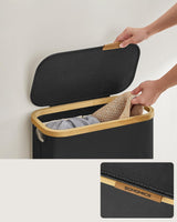 Wäschekorb Wäschesammler Schmal Bambus 65l Schwarz