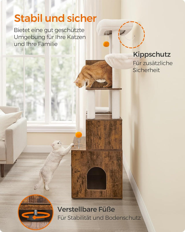 Kratzbaum mit Katzenklo-Schrank vintagebraun