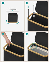 Wäschekorb Wäschesammler Schmal Bambus 65l Schwarz