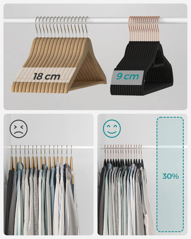 Kleiderbügel Samt 30er Set Schwarz