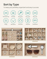 Schmuckkästchen mit Glasdeckel 4 Ebenen wolkenweiss-golden