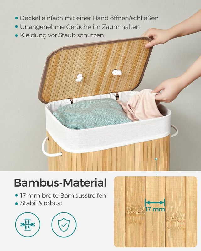 Wäschekorb Wäschesammler mit Deckel Bambus 72l