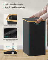 Wäschekorb 2 Fächer Bambus Griffe Schwarz