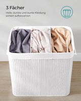 Wäschekorb Wäschebox Bambus 3 Fächer faltbar mit Griffen
