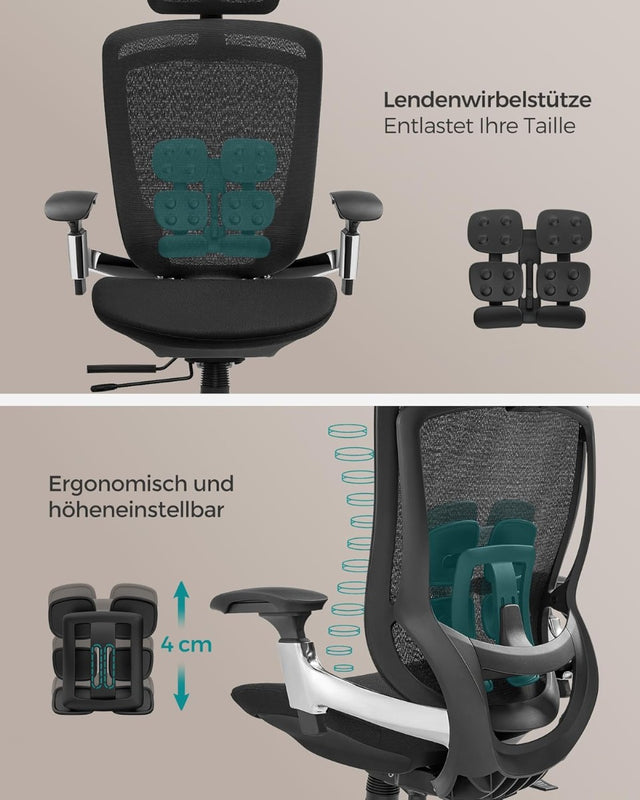 Bürostuhl Ergonomisch Verstellbar Belastbar Tintenschwarz