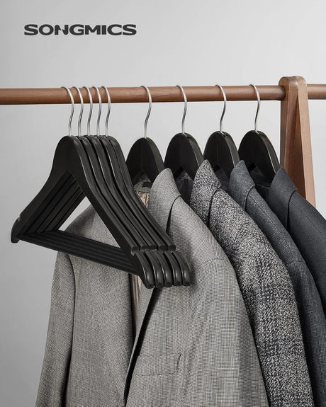 Kleiderbügel Holz 20er Set Einkerbungen im Schulterbereich Schwarz