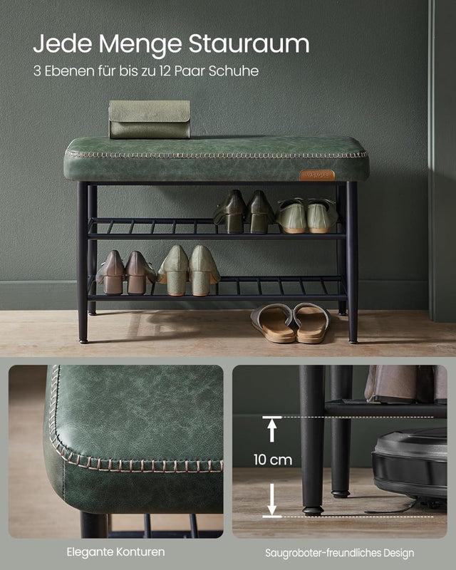 Schuhbank Kunstleder MidCentury Modern Waldgrün