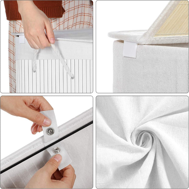 Wäschekorb Wäschesammler 2 Fächer Bambus 100l weiss