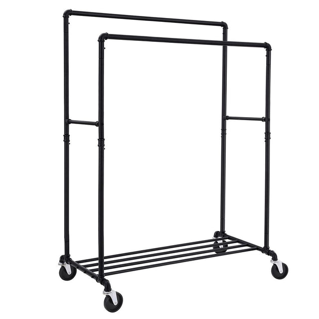 Kleiderständer Industrie-Design mit Ablage Schwarz Doppelstange