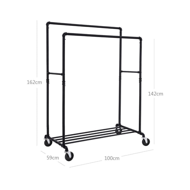 Kleiderständer Industrie-Design mit Ablage Schwarz Doppelstange