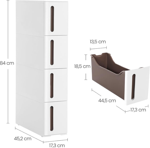 Nischenregal Rollwagen Schubladen Badregal Weiss-Braun