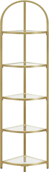 Eckregal 5 Ebenen Glasregal Gold