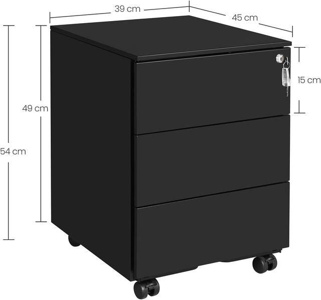 Rollcontainer abschliessbar Büro tintenschwarz von Songmics