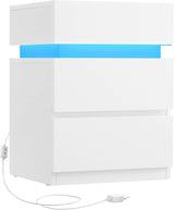 Nachttisch LED-Beleuchtung 3 Schubladen Weiss