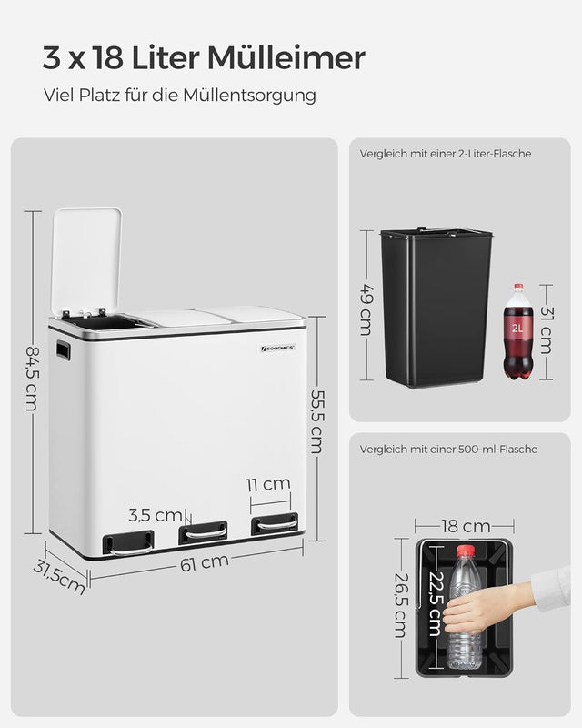 Mülleimer Küche Mülltrennsystem 3 Fächer Wolkenweiss