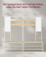 Kleiderständer Garderobe mit Spiegel Sitzbank Eiche Weiss von Songmics