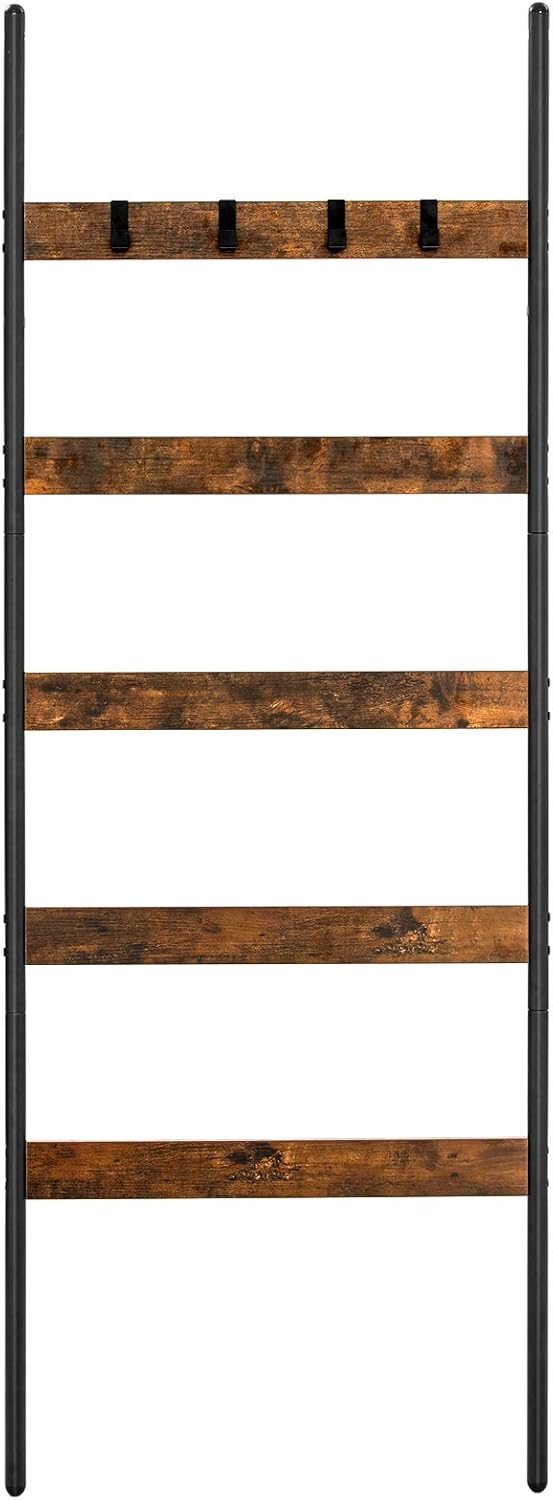 Schrägleiterregal Handtuchhalter 5 Ebenen Braun Schwarz von Songmics