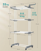 Wäscheständer klappbar mit Rollen weiss von Songmics