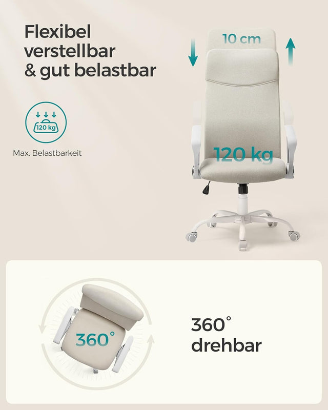 Bürostuhl ergonomisch höhenverstellbar gepolstert cappuccinobeige