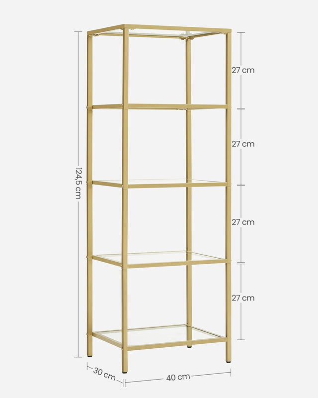 Regal mit 5 Ablagen transparent-gold