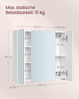 Spiegelschrank Badezimmerschrank mit Türen Weiss von Songmics