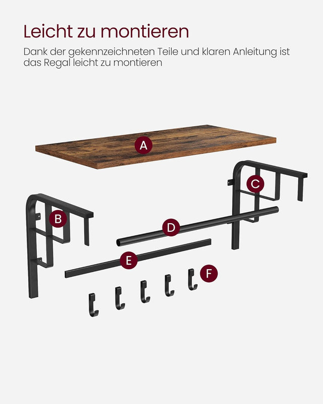 Wandgarderobe mit Aufbewahrungsregal 66cm rustikal Braun von Songmics