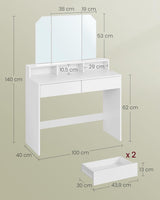 Schminktisch Klappspiegel Schubladen Modern Weiss