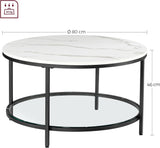 Couchtisch mit Glasplatte viel Stauraum marmorweiss von Songmics