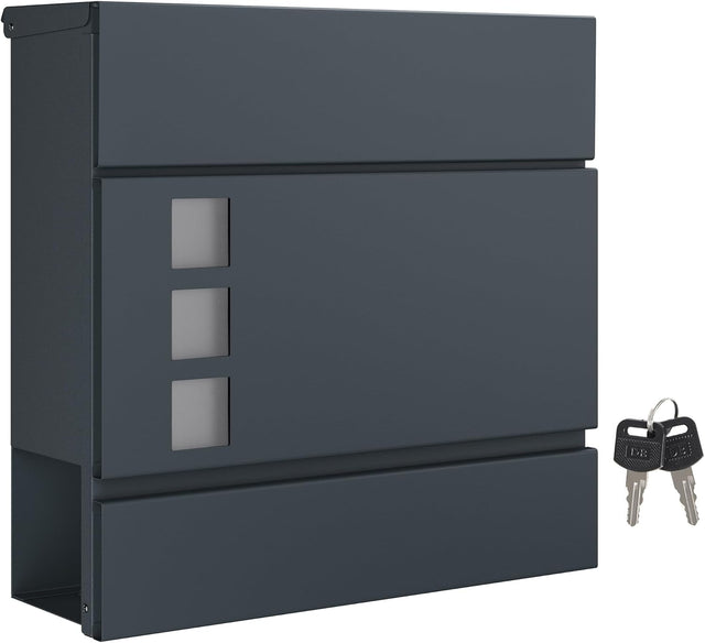 Briefkasten XXL mit Zeitungsfach abschliessbar Anthrazit