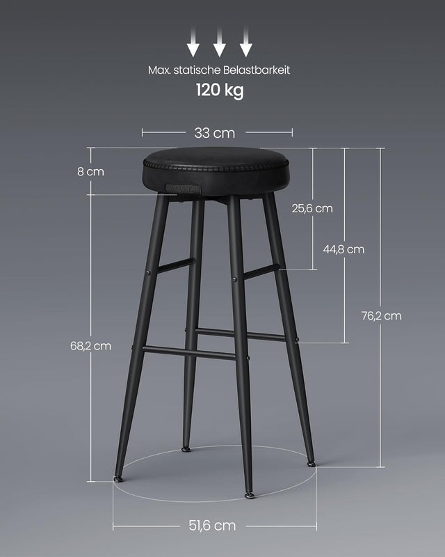 Barhocker 2er Set Kunstleder Mid-Century Schwarz Tall