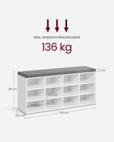 Schuhbank mit Stauraum 12 Fächer Taubengrau