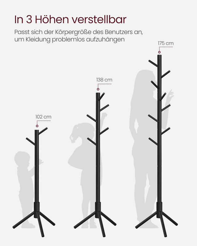 Garderobenständer Massivholz Baumform Verstellbar Schwarz