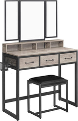 Schminktisch mit Spiegel und Hocker Greige Schwarz