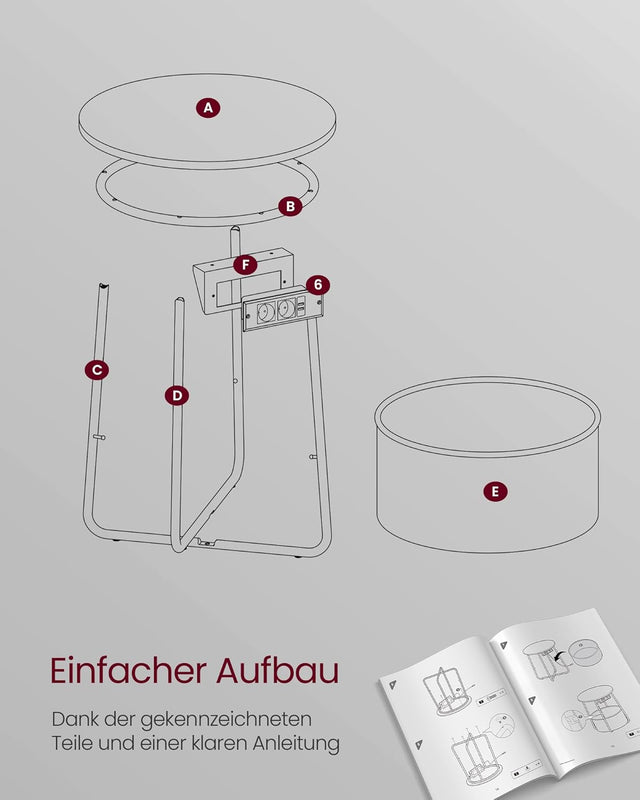 Beistelltisch mit Steckdose, Stauraum, schiefergrau