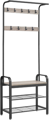 Garderobenständer mit Schuhbank Industrie-Design Greige