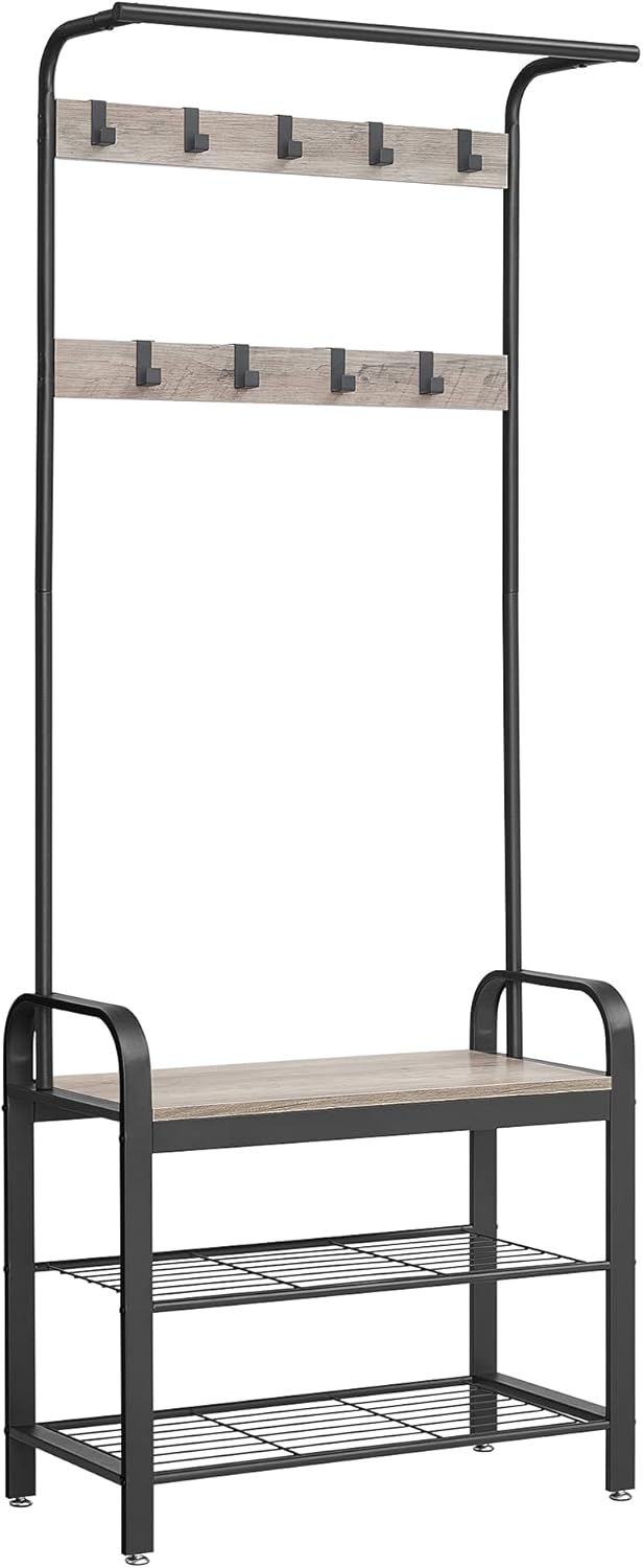 Garderobenständer mit Schuhbank Industrie-Design Greige